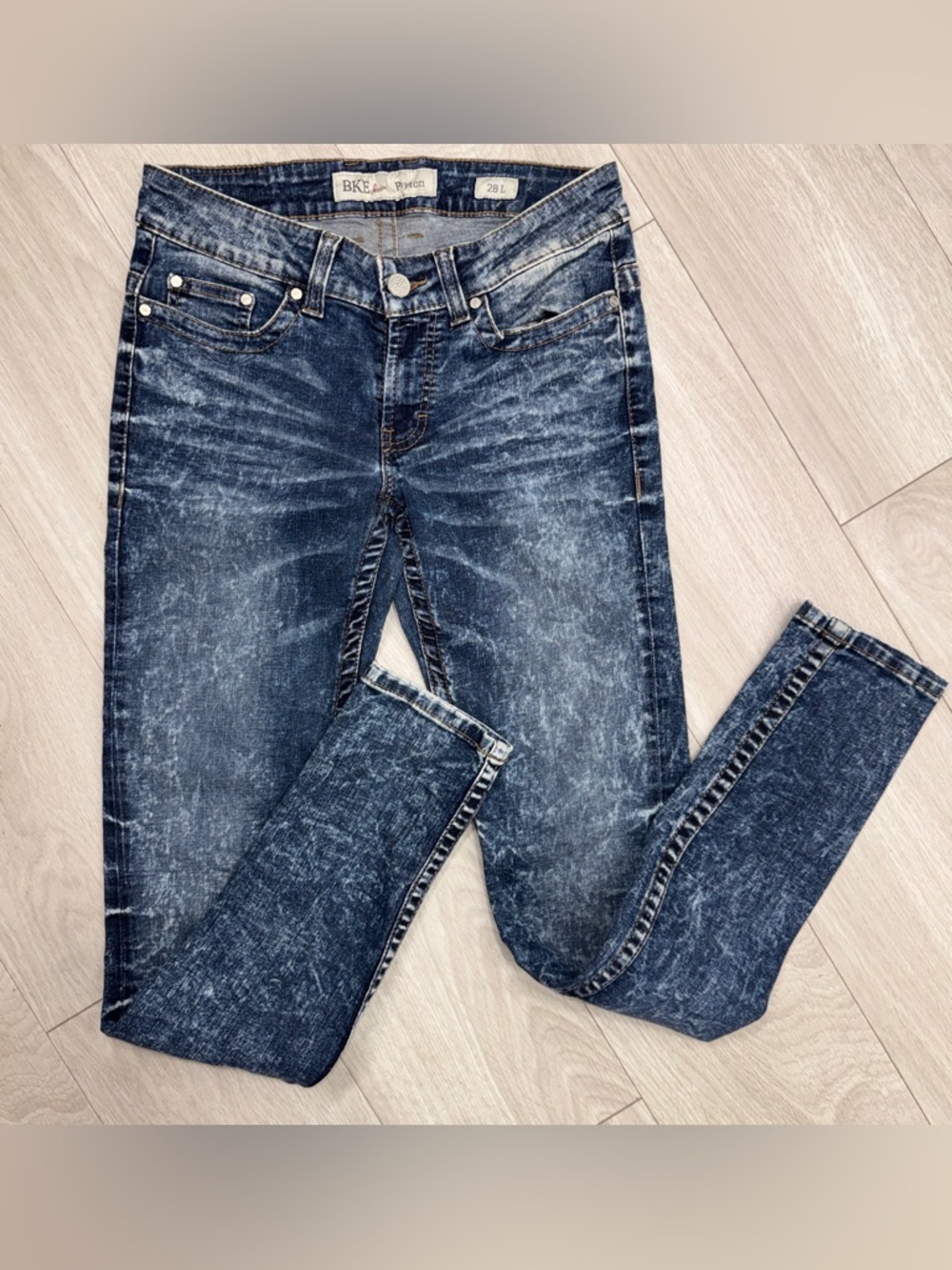 BKE Peyton Jeans 28L 33.5 Acid Wash Skinny Stretch Denim